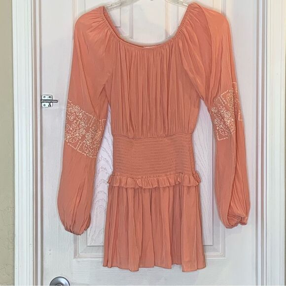 Ramy Brook Marianne Smock Waist Long Sleeve  Mini Dress Deco Rose Size XS - Picture 10 of 11